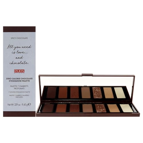 Pupa Milano Zero Calorie Chocolate Eyeshadow Palette 002 Ruby Chocolate - 7-Shade Shadow Collection with Matte, Satin, and Metallic Colors - High Pigment Formula - Soft, Blendable Texture - 0.329 oz