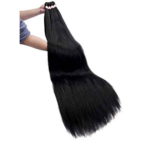 Pre Stretched Braiding Hair 8 Packs 48 Inch Natural Black Color Long Professional Hair for Braiding Twist Braids Itch Free Hot Water Setting Yaki Straight Synthetic Hair Extensions (#1B)