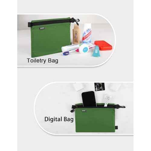 GOX Travel Toiletry Bag Carry On Zipper Pouch Cosmetic Kit Makeup Digital Bag Water Repellent Nylon (Blackish Green)