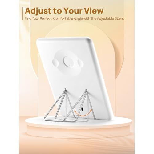OMIRO Makeup Mirror for Desk, 10 x 7 inches Table Mirror with Adjustable Stand and Hanging Hole for Shaving and Travelling, White