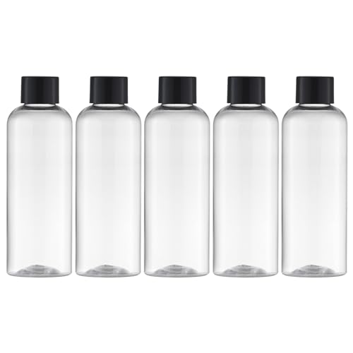 Tekson Plastic Travel Bottles 3.4 oz, Travel Size Containers for Shampoo, Empty Mouthwash Bottles with Black Screw Cap (100ml, Clear)