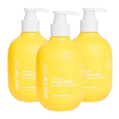 Nectar Life Exfoliating & Moisturizing Hand Wash 3-Pack, Volcanic Pumice for Hand Scrub, Shea Butter Softens Hands, Clean Vegan Ingredients, Lemon Scent