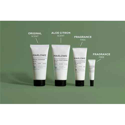 MARLOWE. Mens Skin Care Set, No. 204 Daily Essential Face Kit, No. 121 Facial Cleanser, No. 123 Facial Moisturizer, No. 127 Eye Cream, No. 128 Daily Face Lotion with SPF 50, Great Gift for Men