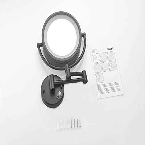 Hardwire LED Lighted Wall Mount Gold Makeup Mirror with 10x Magnification for Bathroom and Bedroom,13" Extendable Arm (Black)