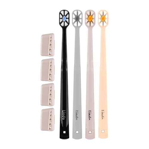 Lindo Polishing Toothbrush - for Sensitive Gums and Teeth, 12000+ Ultra Fine Bristles, Soft and Gentle, Deep Clean, Pack of 4 (Blue, Gray, Beige, Black) (Black, Gray, Beige, Peach, 8 Pack)