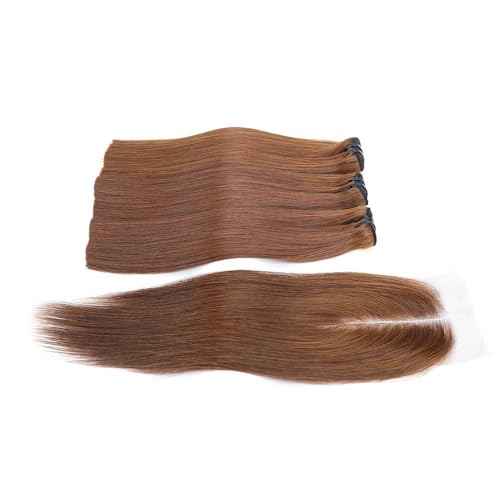 Bone Straight Virgin Human Hair 3 Bundles with 2 * 6 Closure Raw Hair 15A Bundles 100% Unprocessed Premium Raw Hair for Women Natural Color (8"8"8" + 8", 33#)