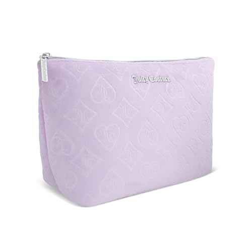 Juicy Couture Lavender Purple Makeup Bag Cosmetics Organizer Travel Essentials Zip Top Wedge Velour Heart Diamond
