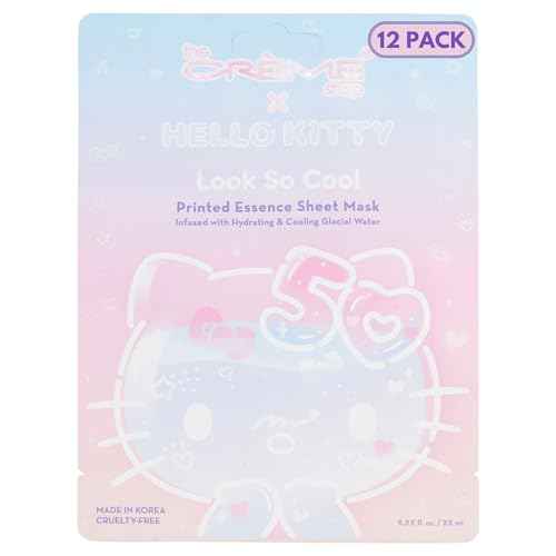 The Cr?me Shop x Hello Kitty Look So Cool Printed Essence Sheet Mask, Infused with Hydrating and Cooling Glacial Water, Korean Face Mask - 50th Year Anniversary Limited Edition (Pack of 12)