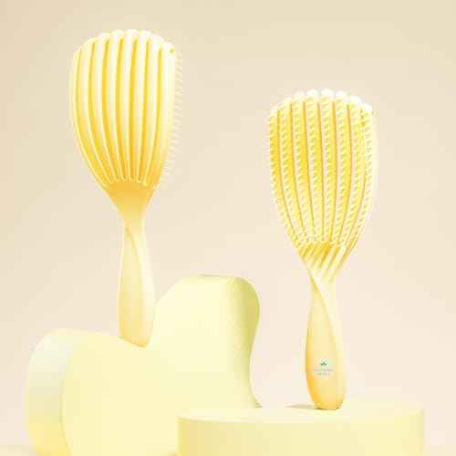 Nature Spell FlexiFlow Detangling Hair Brush, Flexible Strands for Gentle Brushing, Eliminates Knots & Reduces Breakage, Suitable for All Hair Types, Yellow
