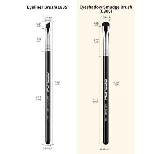 EIGSHOW Angled Eyeliner Brush & Eyeshadow Brush, High-End Precision Gel Liner and Short Smudge Brushes for Cat Eye, Winged Liner (E835&E806)