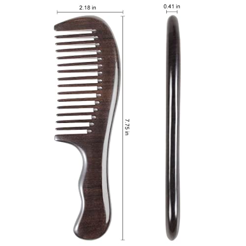 Onedor Handmade 100% Natural Chacate Preto Wood Hair Combs - Anti-Static Sandalwood Scent Natural Hair Detangler Wooden Comb (Oval Fine Tooth)