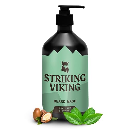 Striking Viking Beard Shampoo with Tea Tree, Biotin & Jojoba Oil - 17 oz Deep Cleansing, Paraben & Sulfate Free for All Beard Types