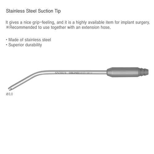 OSUNG Dental Surgical Suction Tip, Stainless, 3 mm Dia, SN3SUS, 3 pcs