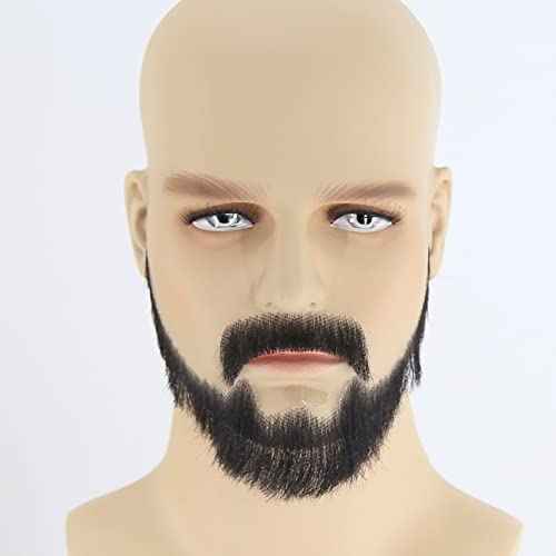 ZigZag Hair Face Beard Extension Human Hair Mustache Black Costume Fake Beard for Adults Men Realistic Makeup Lace Invisible False Beards (Black, Beard 6)