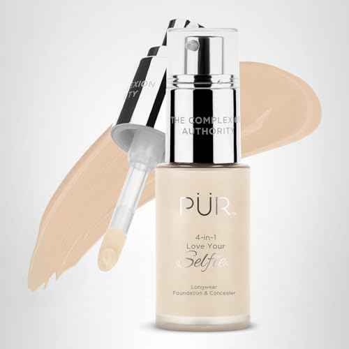 PÜR MINERALS 4-in-1 Love Your Selfie Foundation & Concealer - Longwear Full Coverage Liquid Makeup Foundation with Hydrating Blend for Refined-Looking, Natural Beauty Glow, Skin Texture & Tone