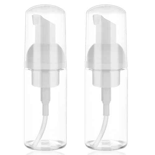 2 Pack Foam Pump Bottle Travel Small Size Mousse Foam Soap Dispenser Mini Empty Clear Plastic Foaming Soap Dispenser Refillable Pump Containers for Face Wash Lash Shampoo Skin Care 50 ml/1.7 oz