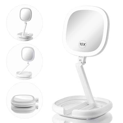 6.3¡± Makeup Mirror with Light and Magnification, 10X/1X Light Up Makeup Mirror Lighted Make Up Mirror with Adjustable Height Double Sides Folding Magnifying Mirror with Light
