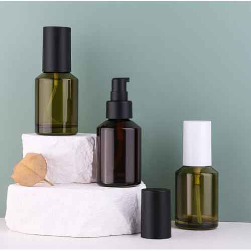 2 Pcs 60ml 2oz Glass Travel Bottles Leakproof Liquid Foundation Bottle Lotion Pump Bottles Lotion Dispenser Soap Dispenser Cosmetics Containers Jar with Black Pump(Wine Red and Green)