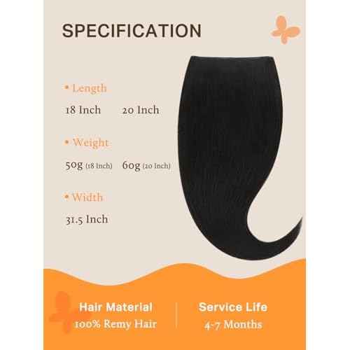 DOORES Tape in Weft Hair Extensions Human Hair, Natural Black 18 Inch 50g, Genius Seamless Extensions Long Wide Genius Seamless Weft Tape in Instant Install