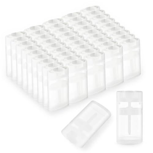 50 Pack 0.5 oz/15ml Clear Deodorant Container,Empty Oval Twist-Up Plastic Tubes Portable Containers for Chapstick,Large Lip Balm,Lotion Bar Sticks,Perfume Solid Lotion,Sunscreen-Pocket Deodarant Tube