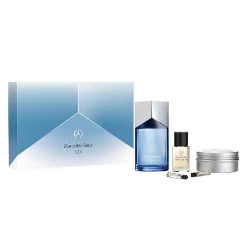 Mercedes Benz Sea LSA Giftset - Men's Cologne Gift Set - 3 Colognes for Men, Hair Oil, Solid Shower Gel Body Wash - Grooming Essentials - 5 Pc