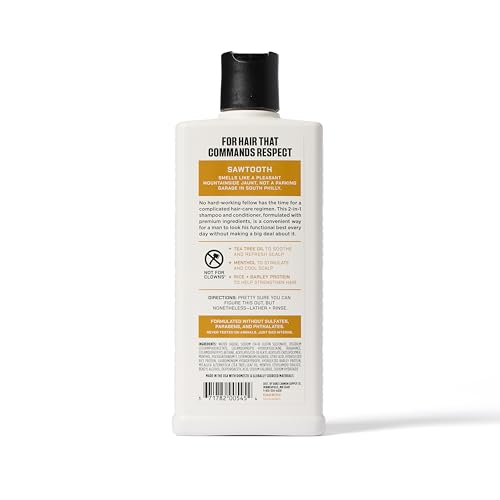 Duke Cannon Supply Co. 2-in-1 Hair Wash - Masculine Scent - Gentle Cleansing Hair Wash For Men - Stimulating Hair Shampoo & Conditioner - Strengthens Hair - Sawtooth Shampoo/Conditoner (14 oz)