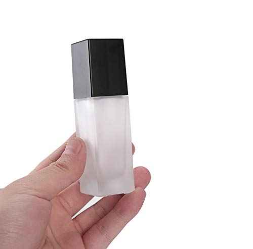 USRommaner 4 Pack,1 oz/30ml Matte Glass Essence Lotion Pump Bottle,Empty Square Cosmetic Container Travel Liquid Foundation Base Dispenser Vials with Pressure Pump Head and Lid