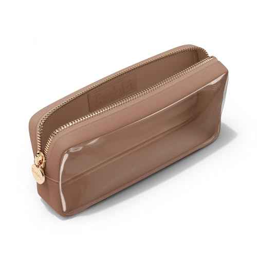Embla Clear Cosmetic Bag Makeup Case, Clear Zipper Make Up Pouch and Toiletry Travel Tote, Cute Skincare Pouches for Women Girls, Preppy Purse Cosmetic Organizer, Small Makeup Bags, Mocha Mousse