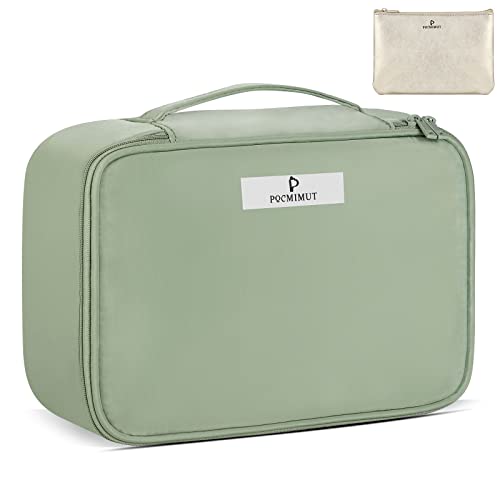 Pocmimut Cosmetic Bag for Women Cosmetic Travel Makeup Bag Large Travel Toiletry Bag for Girls Brush Bags, Reusable(Green)