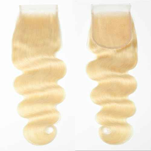 Transparent HD Lace Closure 5x5 Body Wave Blonde Human Hair Pre-plucked Invisible Lace Closure Unprocessed Human Hair Invisible Knot Natural Hairline with Baby Hair(18Inch, Body Wave)