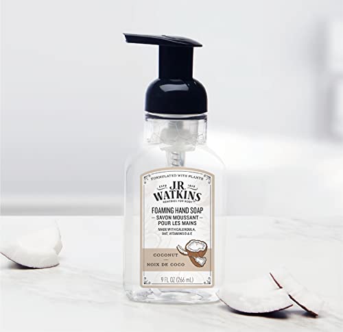 J.R. Watkins Foaming Hand Soap Pump with Dispenser, Moisturizing All Natural Hand Soap Foam, Alcohol-Free Hand Wash, Cruelty-Free, USA Made, Use as Kitchen or Bathroom Soap, Coconut, 9 fl oz, 6 Pack