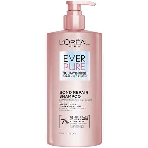 L'OREAL PARIS Bond Repair Sulfate Free Shampoo for Damaged Hair, Strengthening Hair Care with Citric Acid, Repairs Weak Hair Bonds, EverPure, 23 Fl Oz