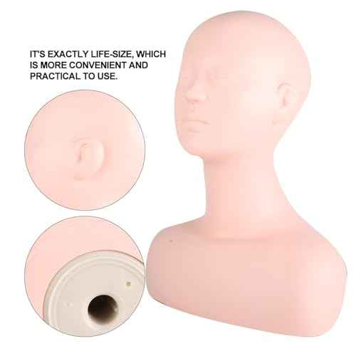 Esthetics Mannequin Head with Shoulders, Large Multi Function PVC Manikin Head Soft Cosmetology Simulation Training Mannequin Head Model for Facials Massage Makeup Practice Wigs Hat Display