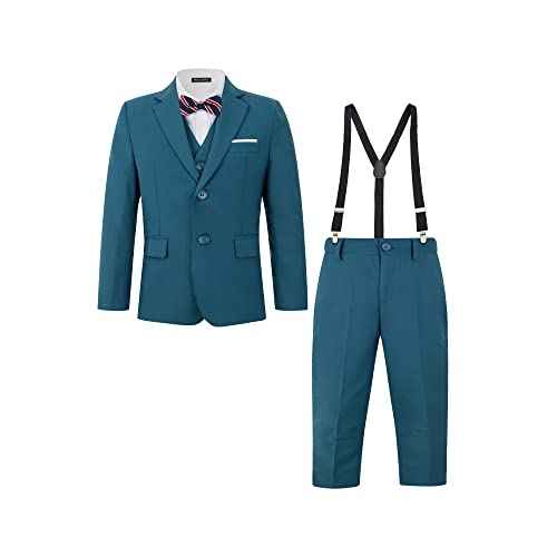 MAGE MALE Boys Multiple Colour Formal Dress Suits 5 Piece Slim Fit Dresswear Suit Set with Kids Suspenders