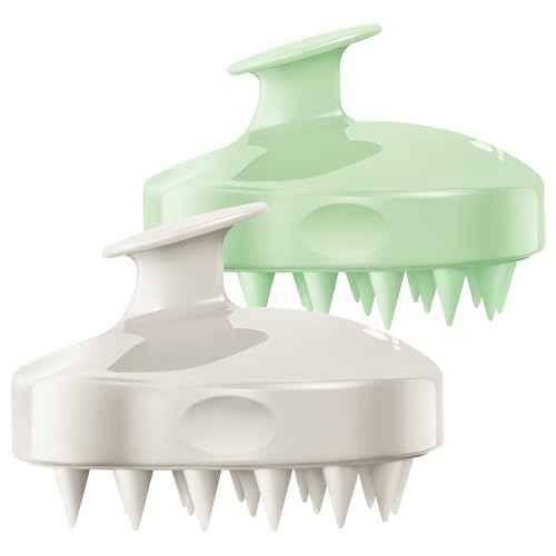 HEETA Scalp Massager Shampoo Brush 2 Pack, Soft Silicone Bristles to Remove Dandruff, Waterproof Scrubber for Wet Dry Hair, Suitable for Men & Women (Light Beige&Green)