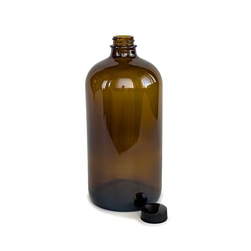 Vivaplex, 2, Amber, 32 oz Glass Bottles, with Lids