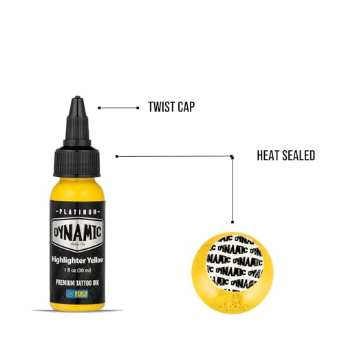 Dynamic Color Co - Platinum Collection Highlighter Yellow Tattoo Ink, Reach Compliant Premium Tattoo Ink, Safe for European Regulations, Made in Spain, (1 oz Bottle)