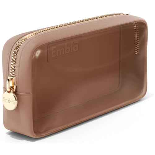 Embla Clear Cosmetic Bag Makeup Case, Clear Zipper Make Up Pouch and Toiletry Travel Tote, Cute Skincare Pouches for Women Girls, Preppy Purse Cosmetic Organizer, Small Makeup Bags, Mocha Mousse