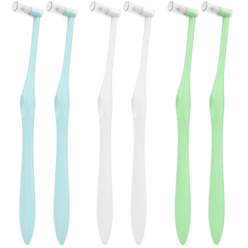 End Tuft Toothbrush with Covers, Small Head for Hard-to-Reach Areas, Orthodontic Toothbrush for Braces, Soft Bristles for Adults, Individually Wrapped, 6-Pack
