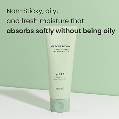 HEIMISH Matcha Biome Oil-free Calming Gel Moisturizer - Moisturizing, Cooling, Soothing, Low Irritating, Non-sticky formula with Matcha, Probiotics, for Oily & Acne-prone Skin, pH 5.5, 3.4fl.oz/100ml