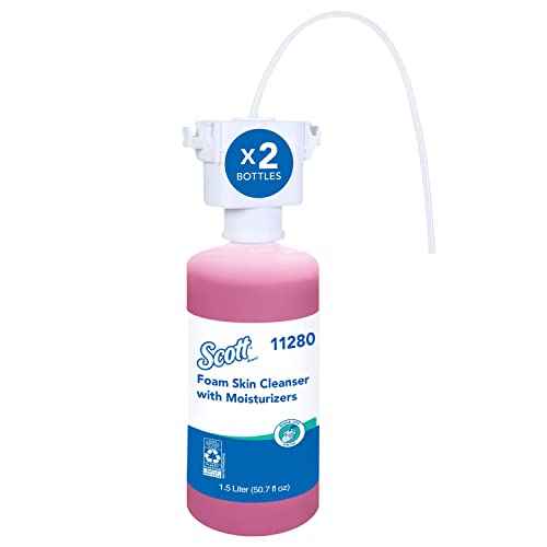 Scott Professional Foam Hand Soap with Moisturizers (11280), 1.5 L, Foaming, Pink, Floral Scent, Under-Counter Refills for Kimberly-Clark Professional Top Mounted Dispensers (2 Bottles)