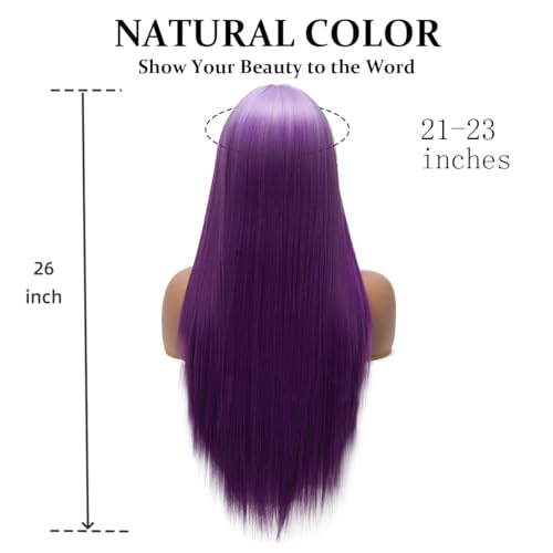 Sabosi Long Blue Black Hair Synthetic Wigs with Bangs Long Straight Hair Wig Cosplay Wig Split Color Synthetic Wigs Heat Resistant Fiber Costume Halloween Party Wigs for Women