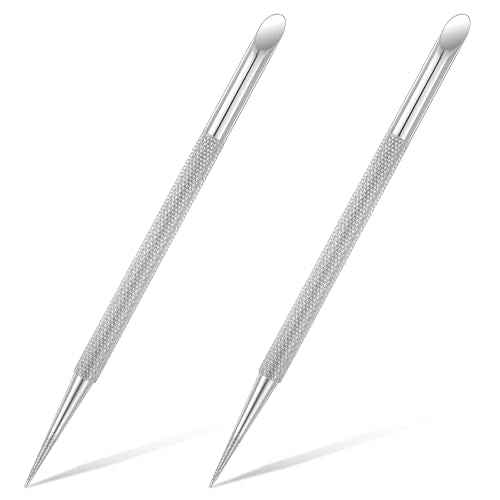 2 PCS Nail Cuticle Pusher Pen, Metal Double Ended Tools for Nails, Stainless Steel Cuticle Pusher Nail Dotting Pen, Professional Cuticles Remover Tool for Manicure Pedicure Nails Art Care Tools
