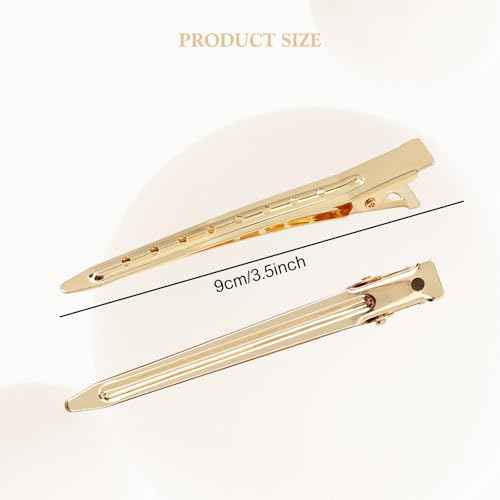 40 Pieces 9cm/3.5" Gold Metal Hair Salon Alligator Hair Styling Clips with Holes Duckbill Hair Sectioning Clips Hair Barrettes Accessories for Women Girls Teens