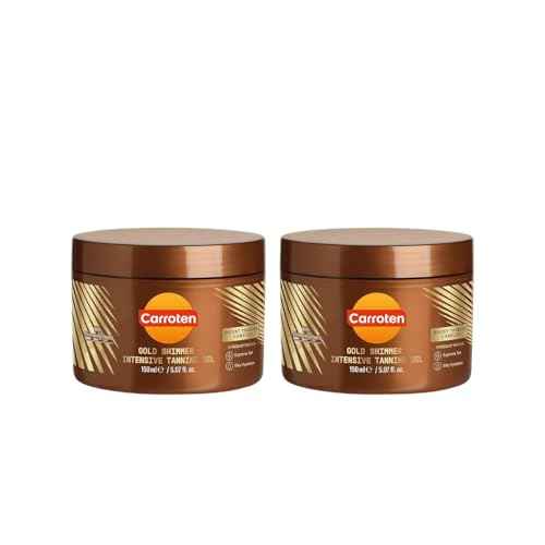 Carroten Gold Shimmer Tanning Gel | Browning Indoor/Outdoor Tan Accelerator | Non-Greasy, Water-Resistant with Carrot & Coconut Oil | Vitamin A & E For Moisture & Hydration | 5 Fl Oz (Pack of 2)