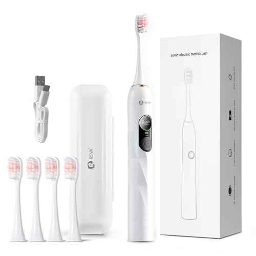 V3 Sonic Electric Toothbrush for Adults - Dual Display, 5 Cleaning Modes, Up to 200 Days Battery on a Single Charge, 4 Brush Heads & IPX7 Waterproof Design