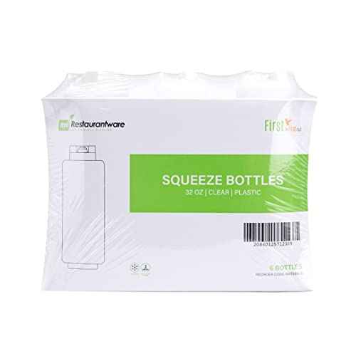 Restaurantware First In First Out 32 Ounce Condiment Squeeze Bottle 6 Refillable Lid FIFO Squeeze Bottle - Precision Dispensing Tip Flexible Clear Plastic Squeeze Bottle For Sauces