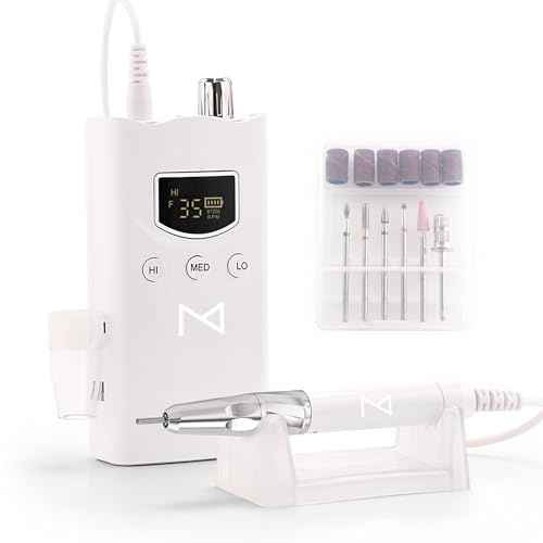 M GEM Brushless Nail Drill 35K RPM | Professional Cordless Efile Machine | Rechargeable Electric Nail File with Bits | Portable Quiet Low Vibration Tool for Acrylic, Gel, Natural Nails (White)