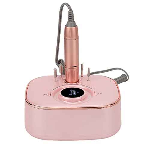 Nail Drill Handpiece, Rose Gold 35000RPM LED Low Noise Nail File Electric Grinding Machine Electric Nail Drill Handle Rechargeable Drill Set Nail Drill Handpiece DIY Nails
