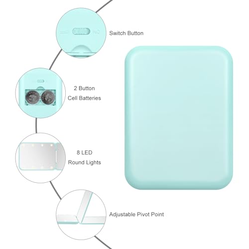Compact Mirror, 1X/3X Magnification LED Pocket Mirror with Nternal BIattery, Mini Mirror for Purse, Pocket,Travel and Present (Mint Green)